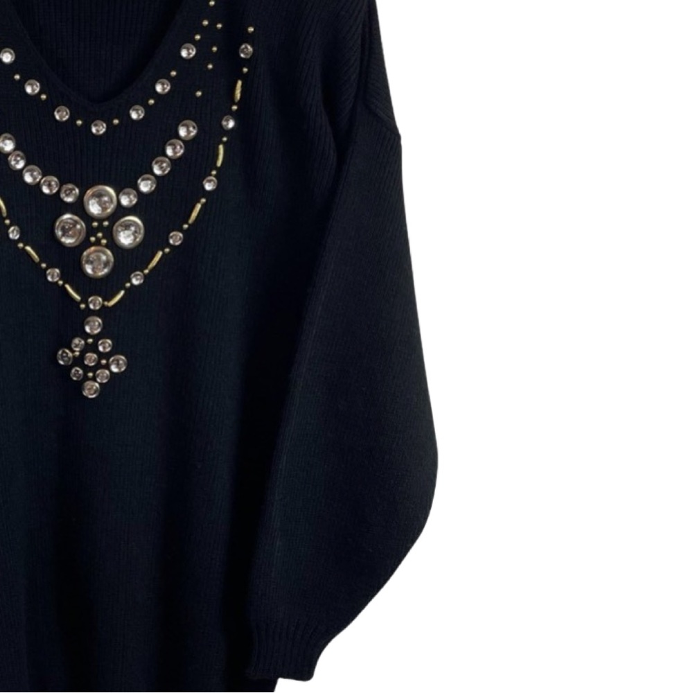 Vintage Hosanna Embellished V-Neck Sweater OS (See Measurements) Black - Picture 6 of 7
